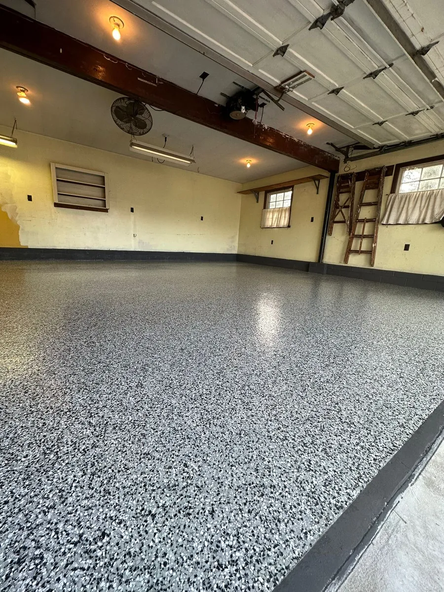 Large garage space polyaspartic flake floor NJ
